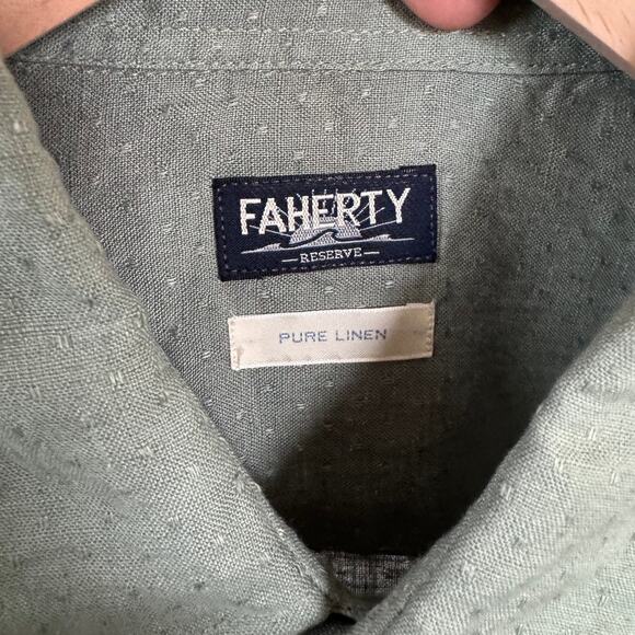 Faherty Linen Laguna Storm Doby Green Long Sleeve Shirt XL NEW Button Up Pocket - Picture 6 of 7